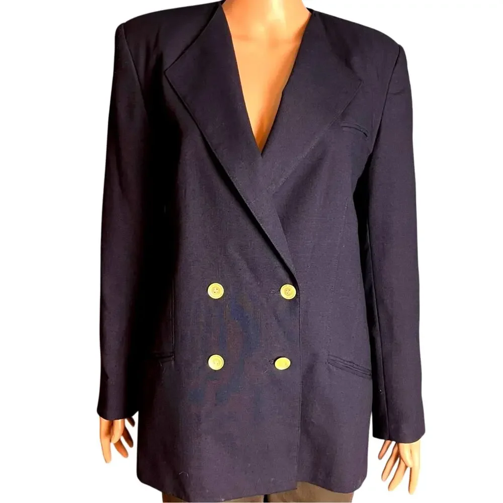 Oleg Cassini Women’s Navy Blue Double Breasted Blazer 12 Career Office Academia - Picture 2 of 8